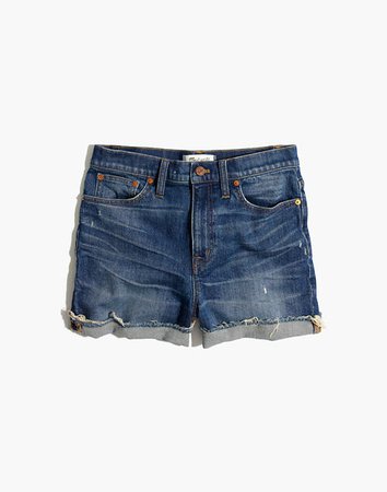 High-Rise Denim Shorts in Glenoaks Wash: Cutoff Edition blue