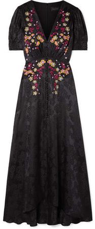 Lea Embroidered Silk-satin Jacquard Maxi Dress - Black