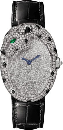 Cartier, Panthère Jewelry Watch White gold, diamonds, emerald, black lacquer