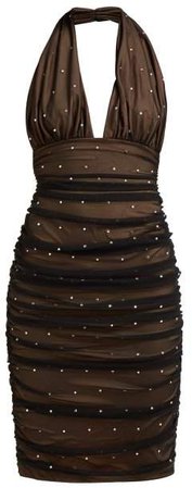 Rhinestone Embellished Halterneck Dress - Womens - Black