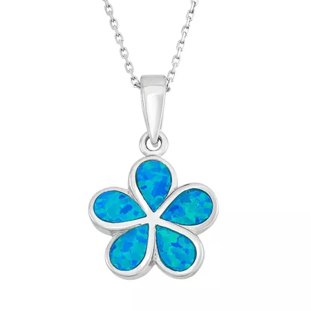 Lab-Created Blue Opal Sterling Silver Flower Pendant Necklace