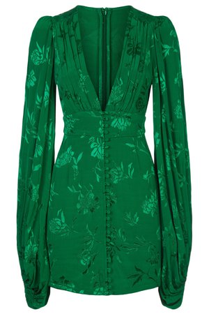 Balloon sleeve mini dress in green jacquard - Isabella Dress – Rat & Boa