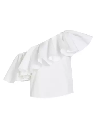 Shop Giambattista Valli Ruffled Cotton One-Shoulder Blouse | Saks Fifth Avenue