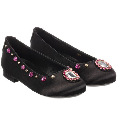 Dolce & Gabbana - Girls Black Silk Jewel Shoes | Childrensalon Outlet