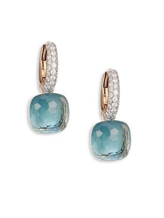 Pomellato Nudo Blue Topaz, Diamond & 18K Rose Gold Leverback Earrings | SaksFifthAvenue