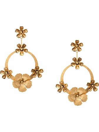 Gold Jennifer Behr Hoop With Flowers Earrings | Farfetch.com