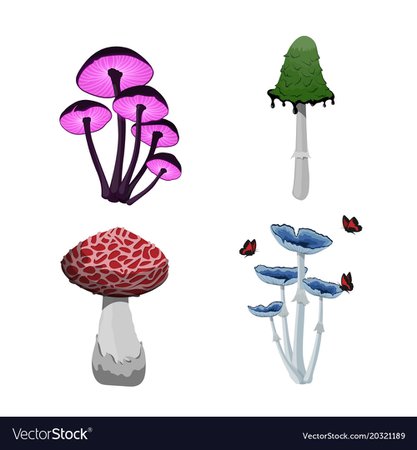Set fantasy mushroom icons game asset Royalty Free Vector