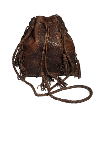 dark brown drawstring leather bag