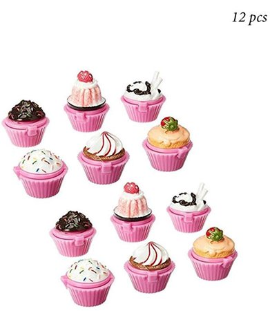 Amazon.com: JEWELS FASHION Lip Gloss Cupcake Shape - 12 Pack Assorted Designs in Colorful Box, Girls Birthday Party Favor, Goody Bag Filler, Prize,, Easy and Safe to Use: Toys & Games