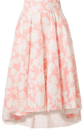 Jackie Floral-print Linen Midi Skirt - Blush