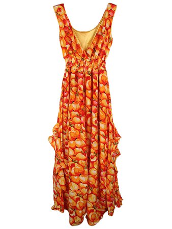Red V Neck Fruit Print Chiffon Dress