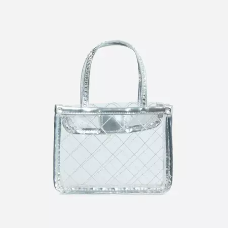 Good-Game Diamante Perspex Detail Shaped Bag In Silver Faux Leather | EGO