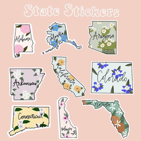 State Stickers / State Flower Stickers / United States Sticker | Etsy