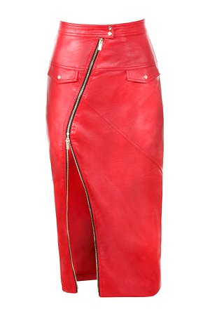 Clothing : Skirts : 'Ariella' Red Vegan Leather Zip Front Pencil Skirt