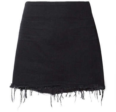 Frayed Denim Mini Skirt - Black