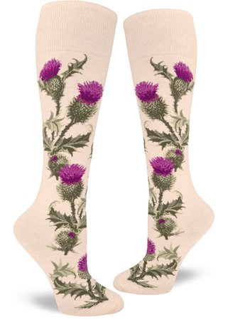 Thistle Knee Socks | Beautiful Scottish Flower Floral Socks - Cute But Crazy Socks