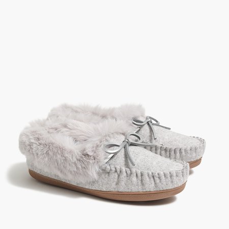 Heathered faux-shearling moccasin slippers