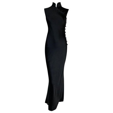 F/W 1997 Christian Dior by John Galliano Black Cheongsam Lace Slit Gown Dress For Sale at 1stdibs