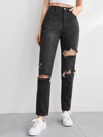 Solid Ripped Jeans | ROMWE USA