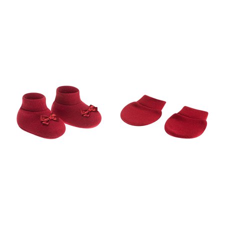 Luva e Sapatinho Bebê Laço Vermelho - Pimpolho | Boutique Infantil