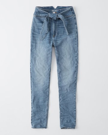 Ultra High Rise Belted Ankle Jeans