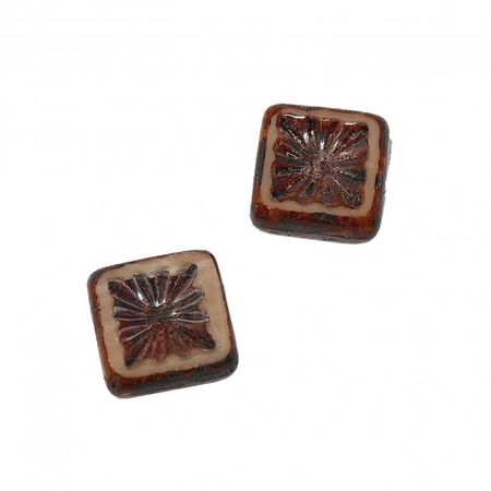 10x10mm Czech Glass Table Cut Square Kiwi Beads - Coffee - 2pcs - Beads And Beading Supplies from The Bead Shop Ltd UK