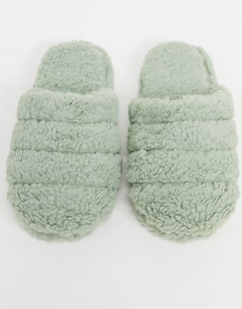 ASOS DESIGN Zoe quilted slider slippers in sage green | ASOS