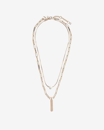 Two Row Paperclip Pearl Bar Necklace