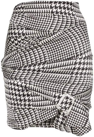 high-waisted houndstooth print stretch-silk wrap skirt