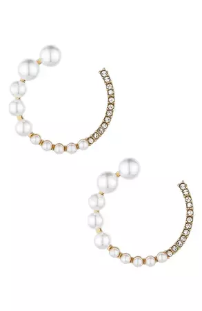 Ettika Crystal & Imitation Pearl Frontal Hoop Earrings | Nordstrom