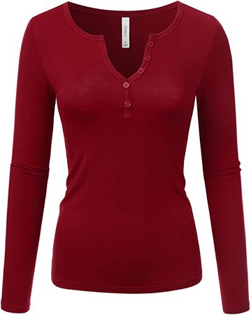 Doublju Sexy Deep V-Neck Henley T-Shirt for Women with Plus Size at Amazon Women’s Clothing store