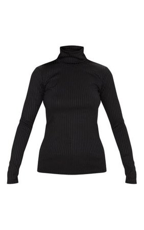 Rheta Black Ribbed Polo Neck Top | Knitwear | PrettyLittleThing