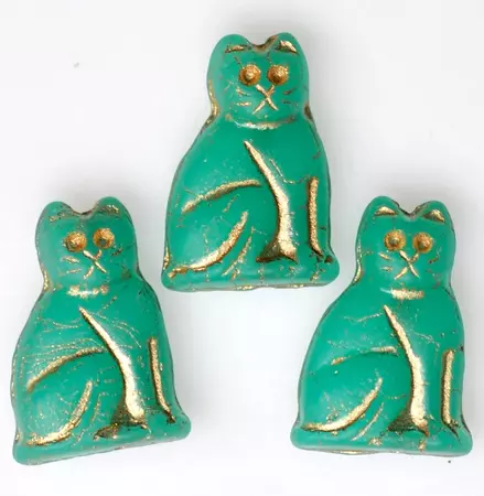 NEW COLOR 20mm Seated Cat Bead With Gold Detail Czech Glass Cat Beads Jade Matte Qty 4 or 10 - Etsy