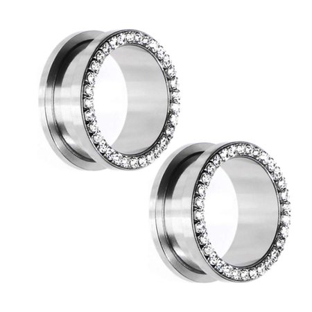 EG GIFTS Ear Gauges Pair of 00 Gauge 10mm 316l Surgical Steel Screw Fit Ear Tunnels with Clear Cz Jeweled [1541590172-112703] - $5.37
