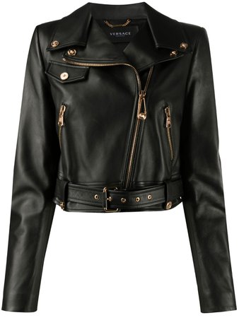 Versace Zipped Leather Cropped Biker Jacket - Farfetch
