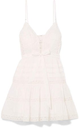 Honour Tiered Lace-trimmed Swiss-dot Cotton-voile Mini Dress - Ivory