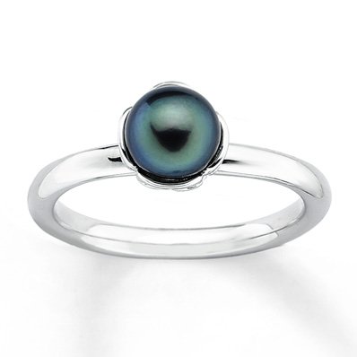 Kay - Stackable Ring Black Cultured Pearl Sterling Silver