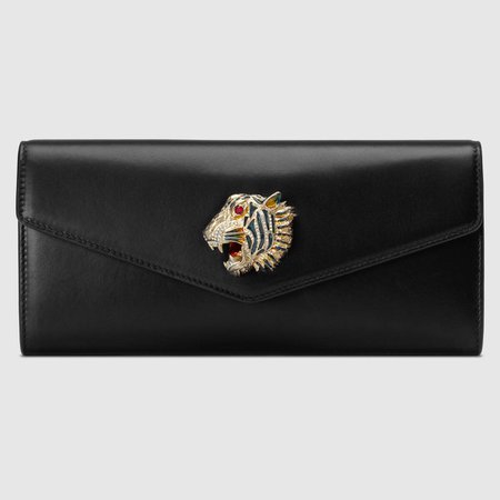 black leather Broadway leather clutch with tiger | GUCCI® US