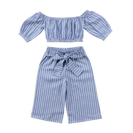 Toddler Girl Blue Striped 2-Piece Clothing Set – The Trendy Toddlers