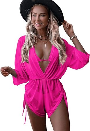 Amazon.com: SweatyRocks Women's 3 Piece Swimsuit Halter Triangle High Cut Bikini with Cover up Bathing Suit Hot Pink L : Clothing, Shoes & Jewelry