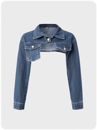 Cropped Jean jacket | Outerwear | Kollyy Blue Daily Casual Shirt Collar Cotton Summer Outerwear | kollyy