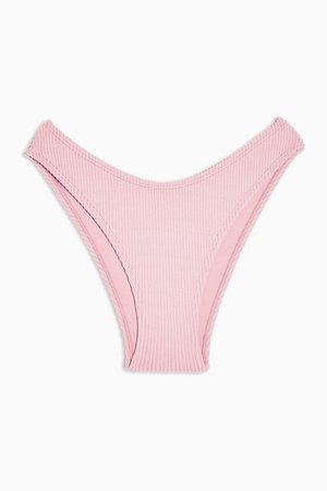 Pink High Leg Ribbed Bikini Bottoms | Topshop