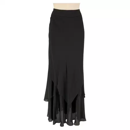 CARMEN MARC VALVO Size 6 Black Ruffled Asymmetrical Long Skirt For Sale at 1stDibs
