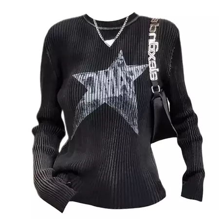 Star Print Ribbed Long Sleeve Top | AESTHETIC CLOTHES – Boogzel Clothing