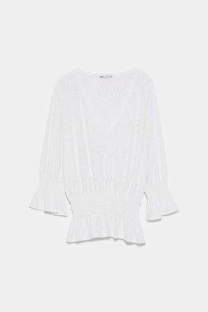 EMBROIDERED PERFORATED T - SHIRT-TOPS-WOMAN | ZARA United States white