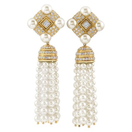 golden pearl & diamond earrings