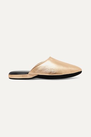 Gold Metallic textured-leather slippers | Charvet | NET-A-PORTER