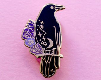 Crow enamel pin Crow lapel pin Bird pin Horror pin Raven pin | Etsy
