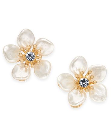 lonna & lilly Gold-Tone Crystal & Imitation Pearl Flower Stud Earrings - Macy's