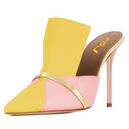 Yellow and Pink Mule Heels for Date, Going out | FSJ